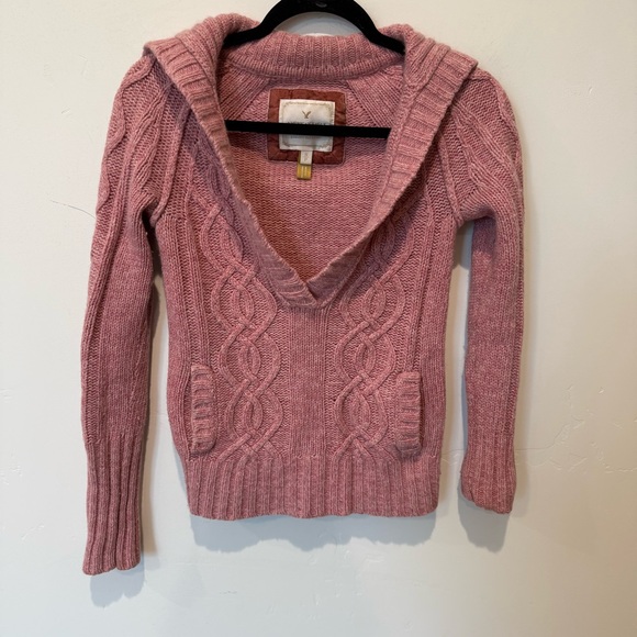 American Eagle Cozy Pink Cable Knit Sweater Womens Size Medium Y2K 2000s Preppy - Picture 1 of 8